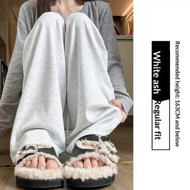 High waisted Straight leg Knit Wide leg Pants For Women White Gray - Shop at LoveMi
