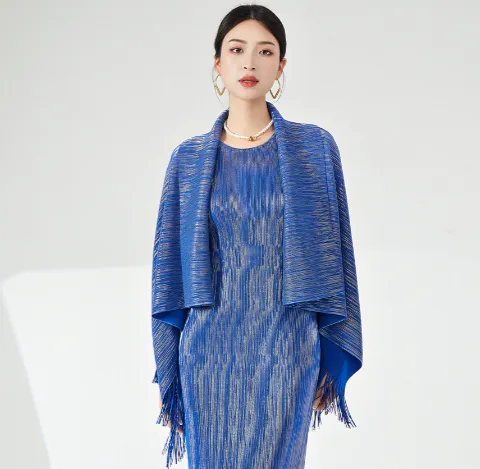 Women's High end Fashionable Fringed Shawl Dress Blue - Shop at LoveMi