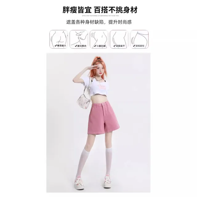 Women's Denim Shorts Fashion Retro Summer High waisted Slim Wide leg Pants Pink - Shop at LoveMi