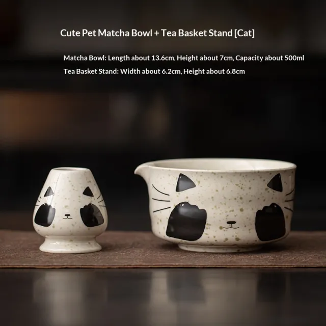 Cute And Adorable Matcha Bowl And Whisk Set Ceramic Tea Set Cat - Shop at LoveMi