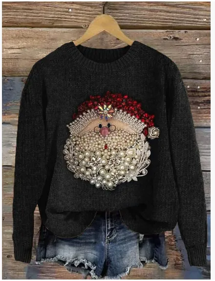 Abstract Print Drop Shoulder Long Sleeve Women's Casual Polar Fleece Sweater - Adhkfm202406117
