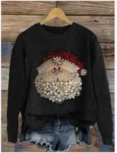Abstract Print Drop Shoulder Long Sleeve Women's Casual Polar Fleece Sweater - Adhkfm202406117 - View 1