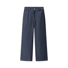 Women's Fashion Casual Round-neck Top High-waist Solid Color Pants Suit - Blue Pants - View 1