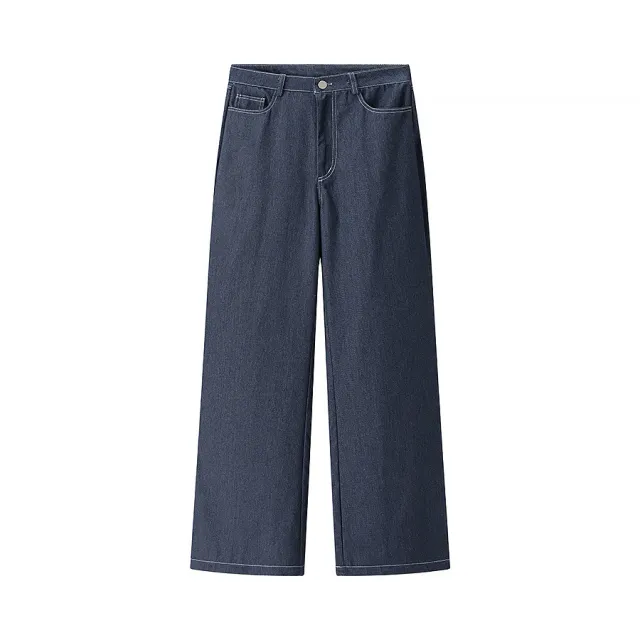 Women's Fashion Casual Round neck Top High waist Solid Color Pants Suit Blue Pants - Shop at LoveMi