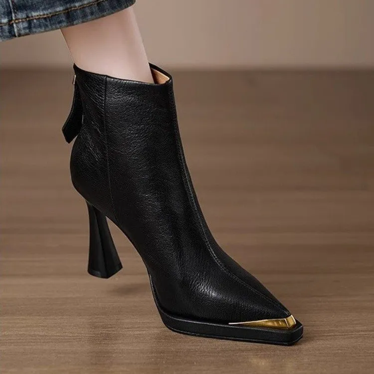 AutumnWinter Europe New Pointed Toe Chunky Heel Side Zip Boots For Women - Black