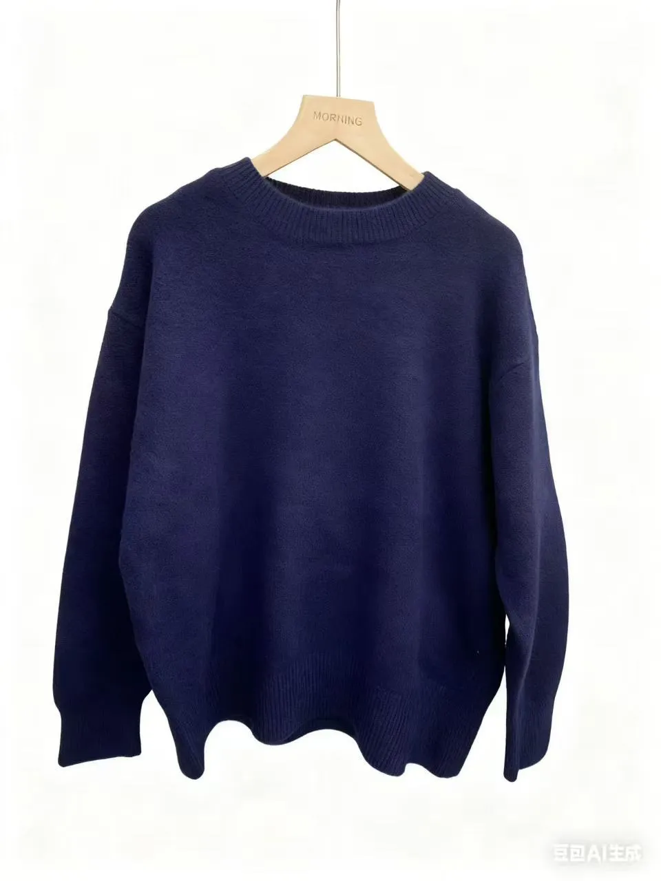 Sweaters Women's Clothing Knitwear Round Neck Loose Solid Color - Navy Blue