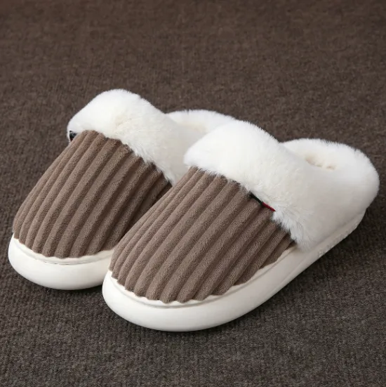 Plush Slippers Winter Thickened Coral Couple - Coffee