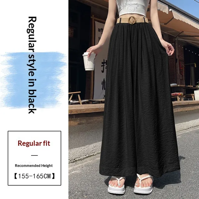 Linen Thin Casual Floor length Pants For Women With Belt Black - Shop at LoveMi