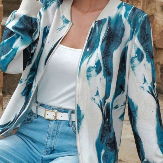 European And American Women's Fashion Printed Zipper Jacket