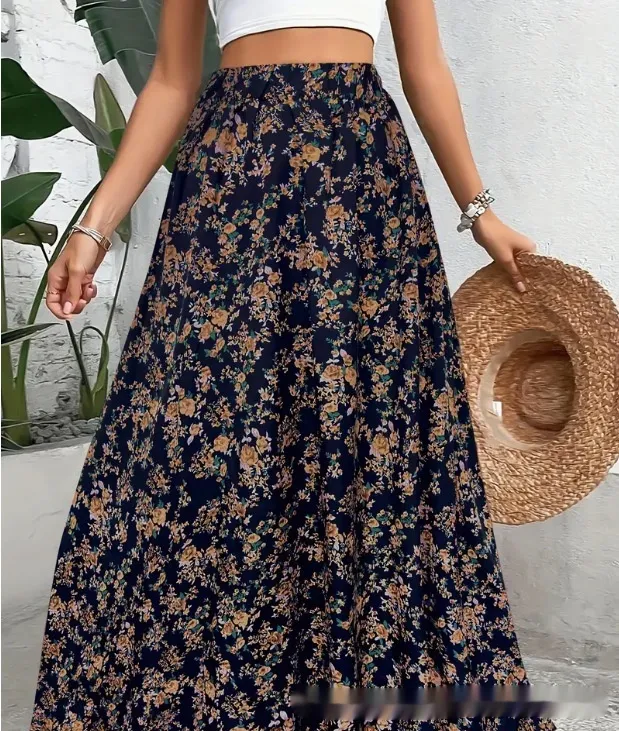 Women's Casual Printed Elegant Large Swing Skirt Orange - Shop at LoveMi
