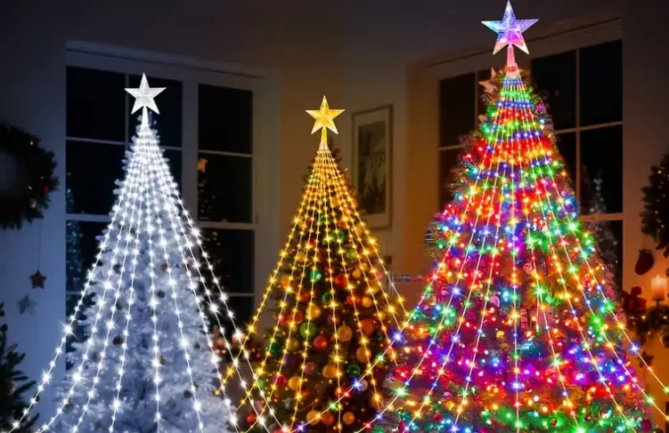Solar LED Waterfall Light Pentagram Shape Courtyard Christmas Decoration