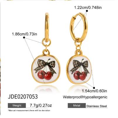 Stainless Steel Cherry Oil Drop Print Open Ring Jde0207053 - Shop at LoveMi