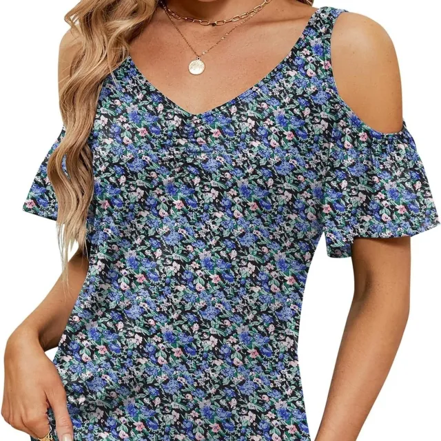 Women's Off shoulder Printed Short sleeve Loose Top Orchid S - Shop at LoveMi