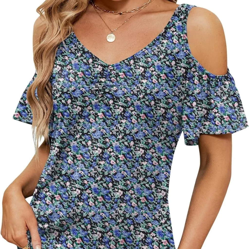 Women's Off-shoulder Printed Short-sleeve Loose Top - Orchid-S