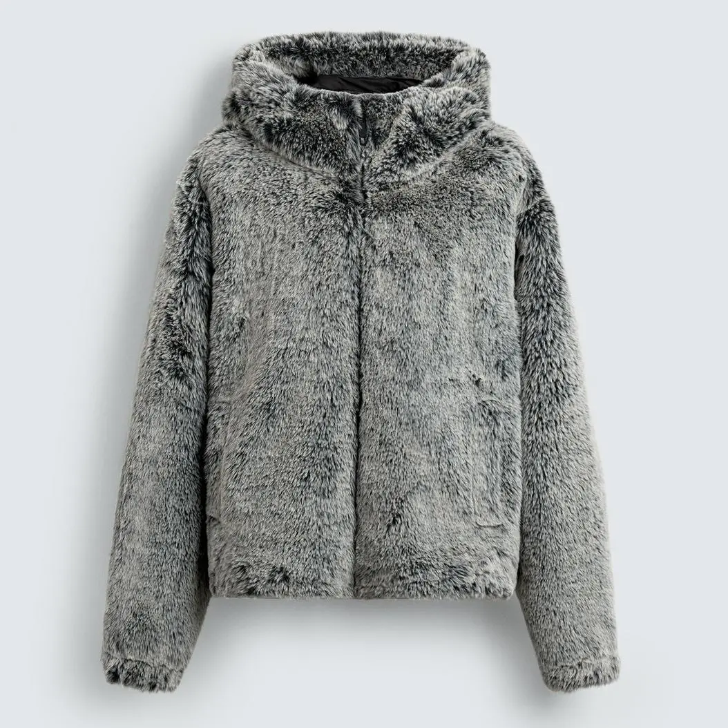 Hooded Faux Fur Jacket Coat