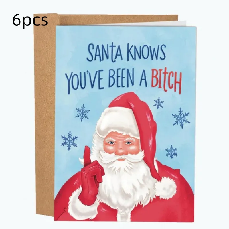 Vulgar Greetings Funny Humor Christmas Cards - Santa Claus 6Pcs