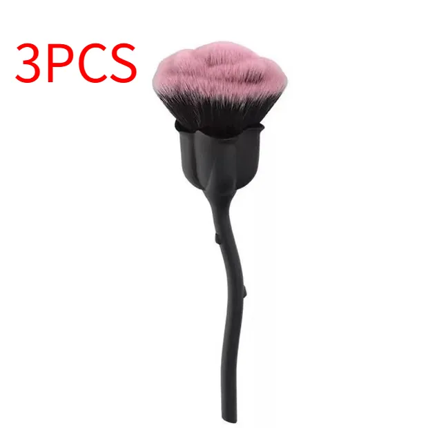 Rose Face Powder Makeup Brush - Black 3Pcs