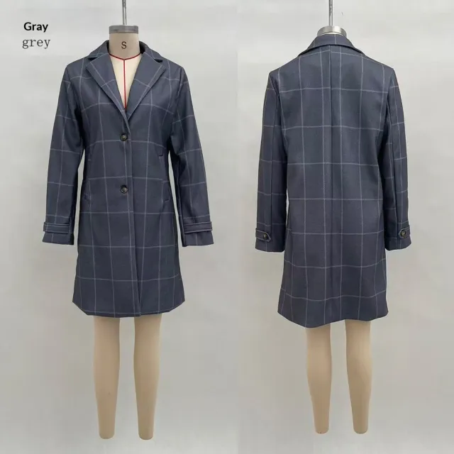 Plaid Mid length Lapel Large Size Jacket Grey - Shop at LoveMi