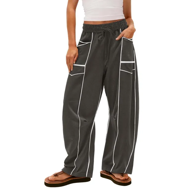 Women With Drawstring Waist Casual Pants Grey - Shop at LoveMi