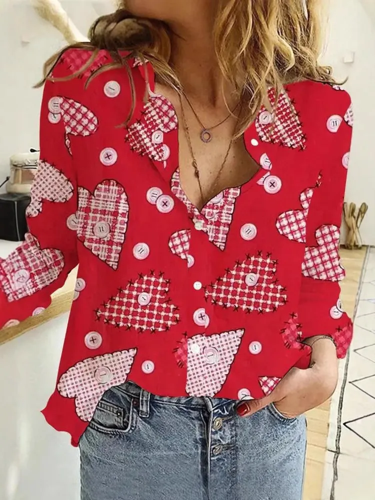 Creative Love Valentine's Day Element Pattern Long Sleeve Women's Shirt - 2 Models Of C324