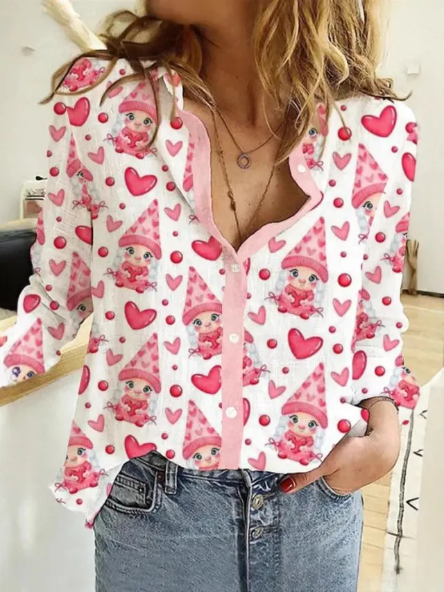 Creative Love Valentine's Day Element Pattern Long Sleeve Women's Shirt 14C324 3Xl - Shop at LoveMi