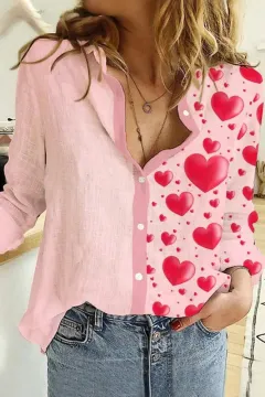 Creative Love Valentine's Day Element Pattern Long Sleeve Women's Shirt - 3 C324 Models-Xl - View 1
