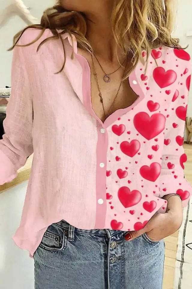 Creative Love Valentine's Day Element Pattern Long Sleeve Women's Shirt 3 C324 Models - Shop at LoveMi