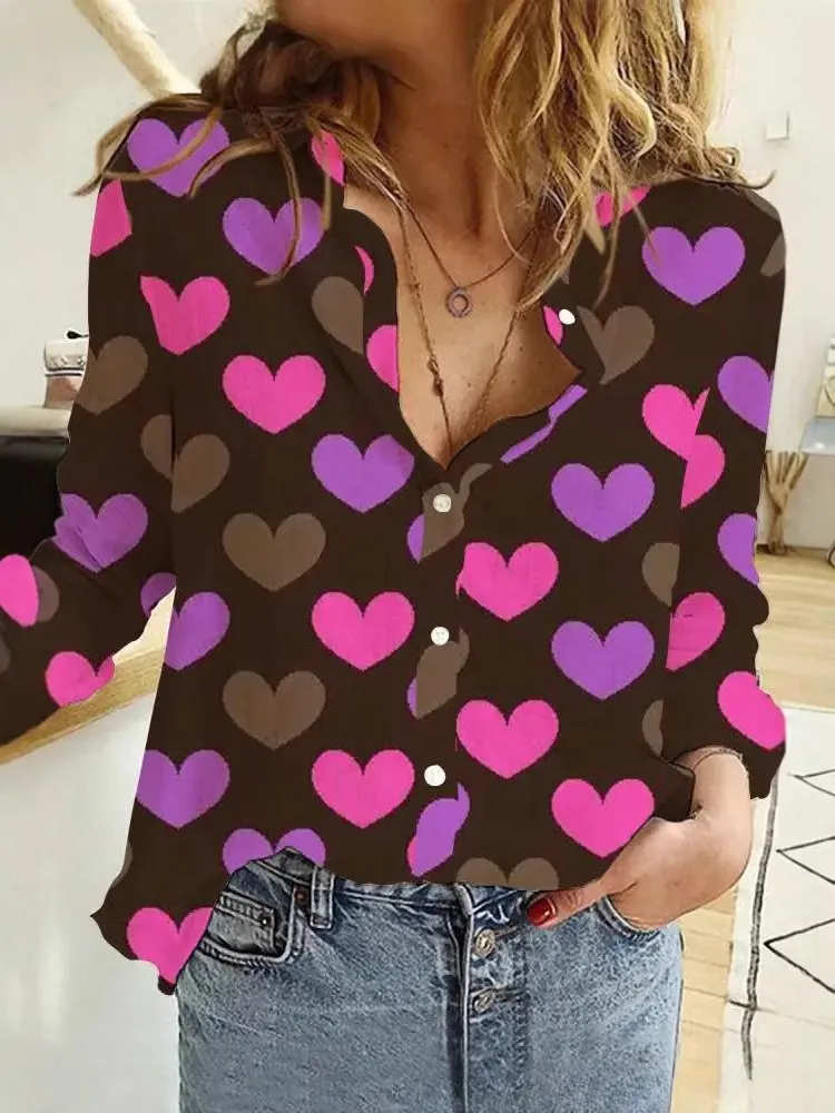 Creative Love Valentine's Day Element Pattern Long Sleeve Women's Shirt - 9 C324-4Xl