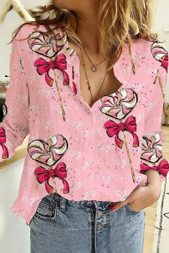 Creative Love Valentine's Day Element Pattern Long Sleeve Women's Shirt 7 Modelsc324 L - Shop at LoveMi