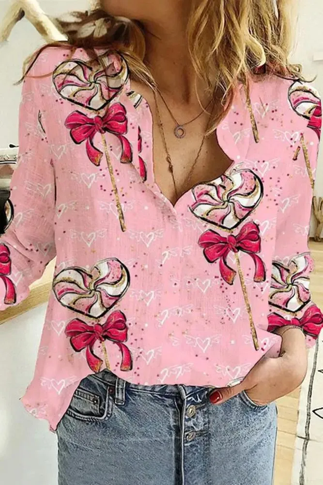 Creative Love Valentine's Day Element Pattern Long Sleeve Women's Shirt - 7 Modelsc324-L