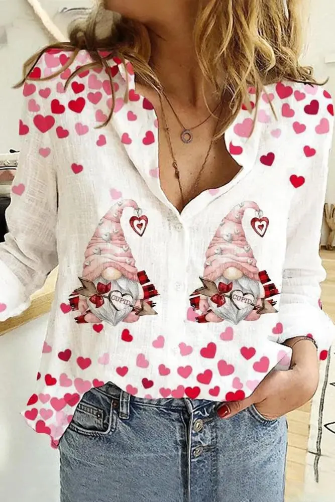 Creative Love Valentine's Day Element Pattern Long Sleeve Women's Shirt - 1 C324-Xs