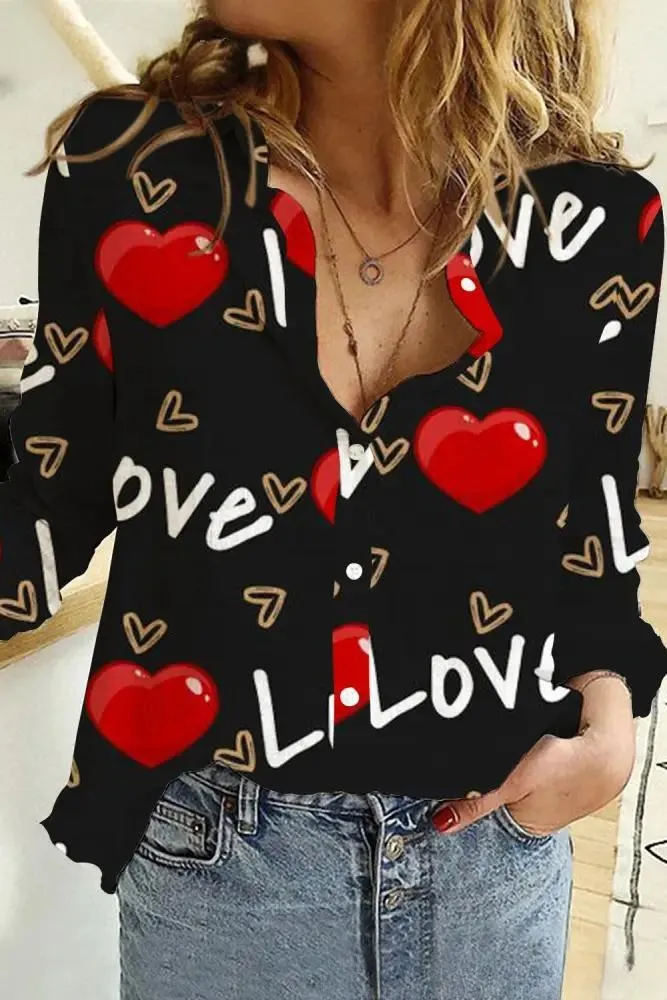 Creative Love Valentine's Day Element Pattern Long Sleeve Women's Shirt - 6 Models Of C324-S