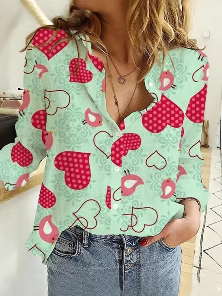 Creative Love Valentine's Day Element Pattern Long Sleeve Women's Shirt - 10 Models Of C324-2Xl