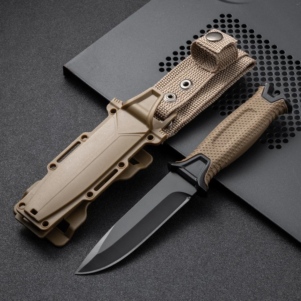 Outdoor Self-defense Tactical Portable Straight Knife - Brown