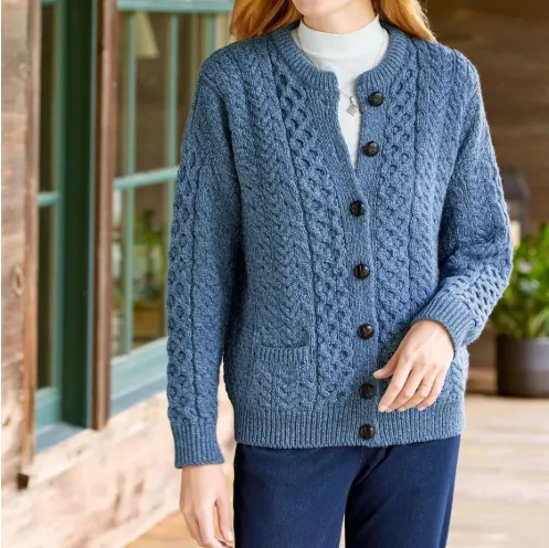 Women's Casual Knit Cardigan Sweater Cozy Long Sleeve - Blue