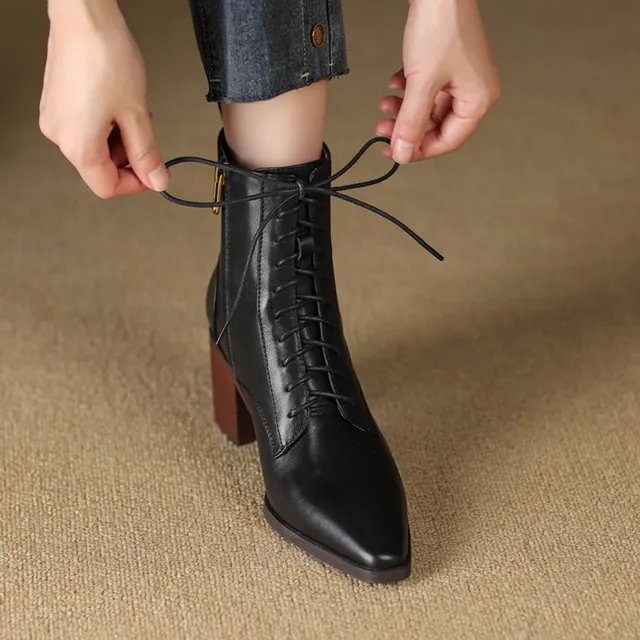 Thick heel Lace up Ankle Boots, New Autumnwinter Women's Martin Boots Black - Shop at LoveMi