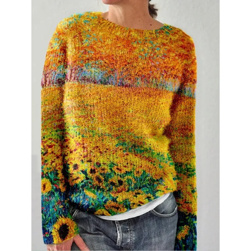 Fashion 3D Digital Three-dimensional Printing Round Neck Women's Sweater - Twm9877-Xxl
