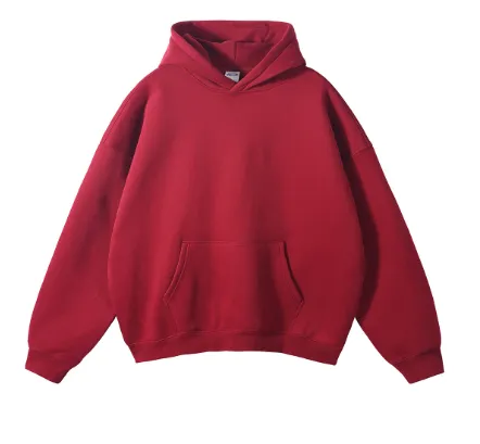 New Loose Fleece Trendy Drop Shoulder Solid Color Hoodie Dark Red - Shop at LoveMi
