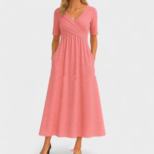 Women's Short Sleeve Summer V neck Simple And Solid Color Fashion Pink - Shop at LoveMi