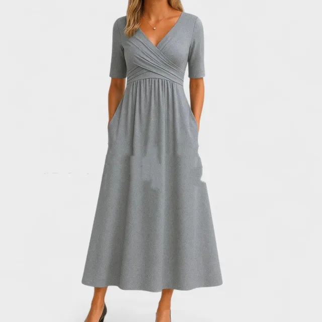 Women's Short Sleeve Summer V neck Simple And Solid Color Fashion Gray - Shop at LoveMi