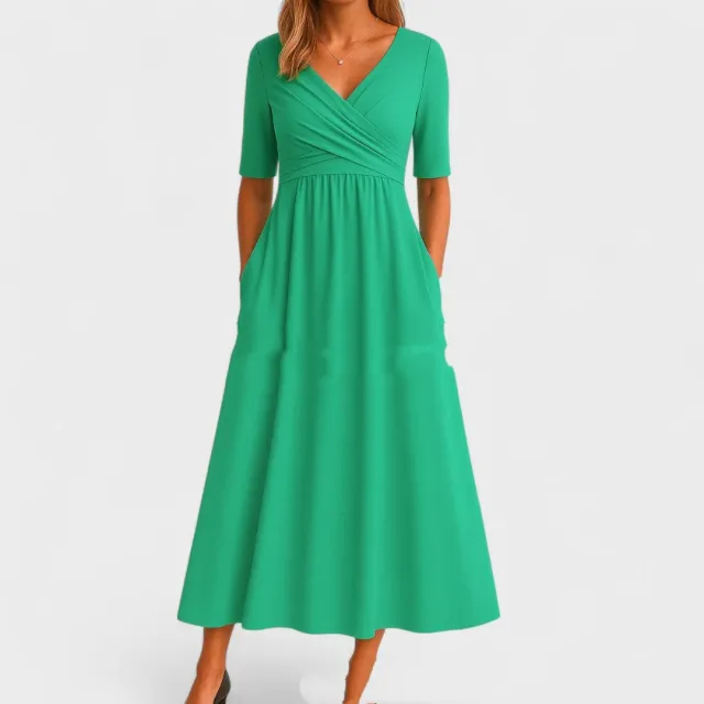 Women's Short Sleeve Summer V neck Simple And Solid Color Fashion Green - Shop at LoveMi