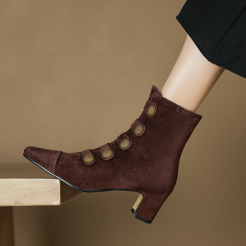 Retro Suede Chunky-Heel Side-Zip Ankle Boots