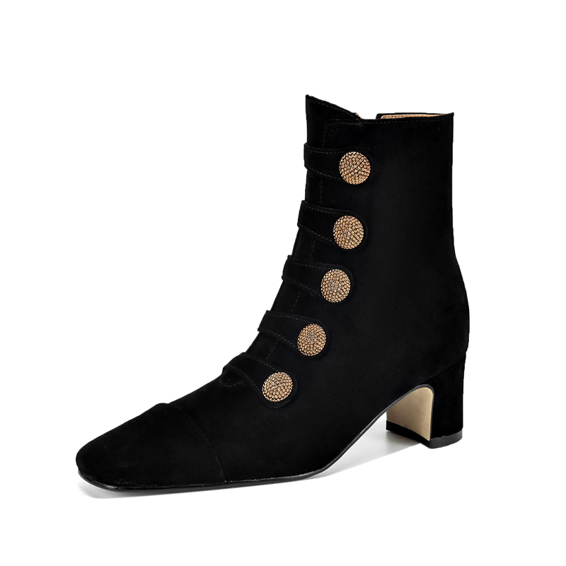 Retro Suede Chunky-Heel Side-Zip Ankle Boots