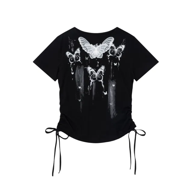 Butterfly Print Short sleeved T shirt For Women Black - Shop at LoveMi