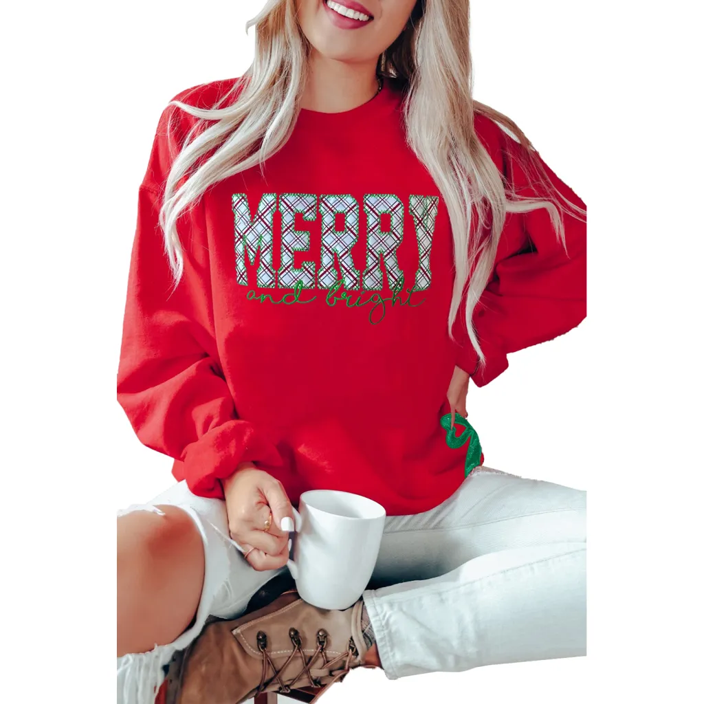 Letter Embroidery Hoodless Sweatshirt Knit Pullover - Red