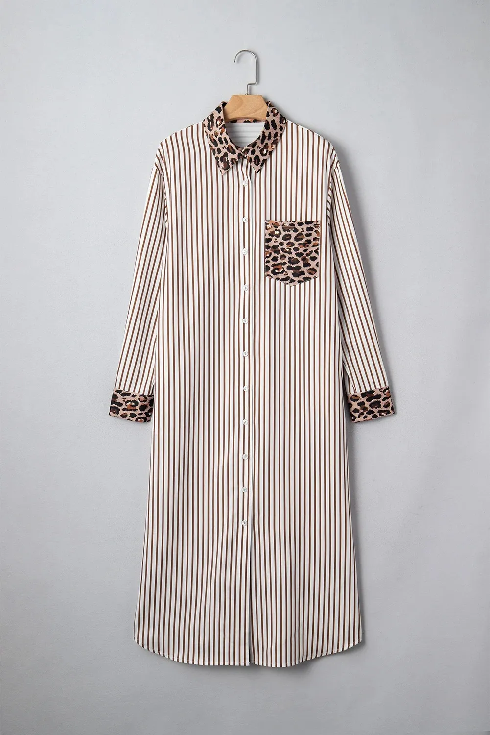 Women's Casual Loose Striped Printed Dress - Brown