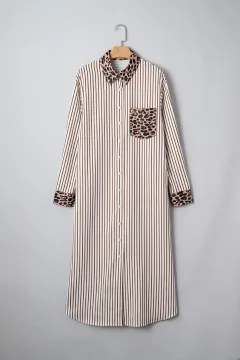 Women's Casual Loose Striped Printed Dress - Brown - View 1