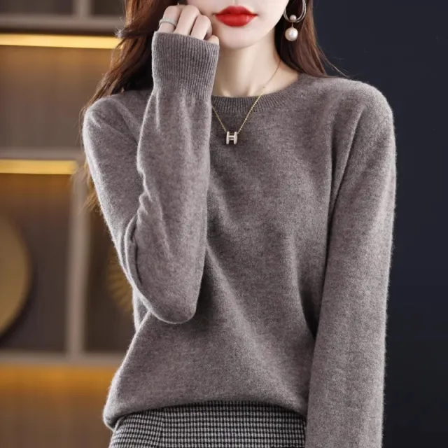 Round Neck Pure Wool Women's Sweater Loose Autumn And Winter Dark Camel - Shop at LoveMi