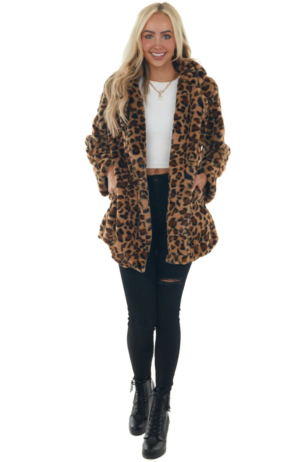 Rabbit Fur Leopard Print Mid-length Clothing Fashionable Jacket - Brown