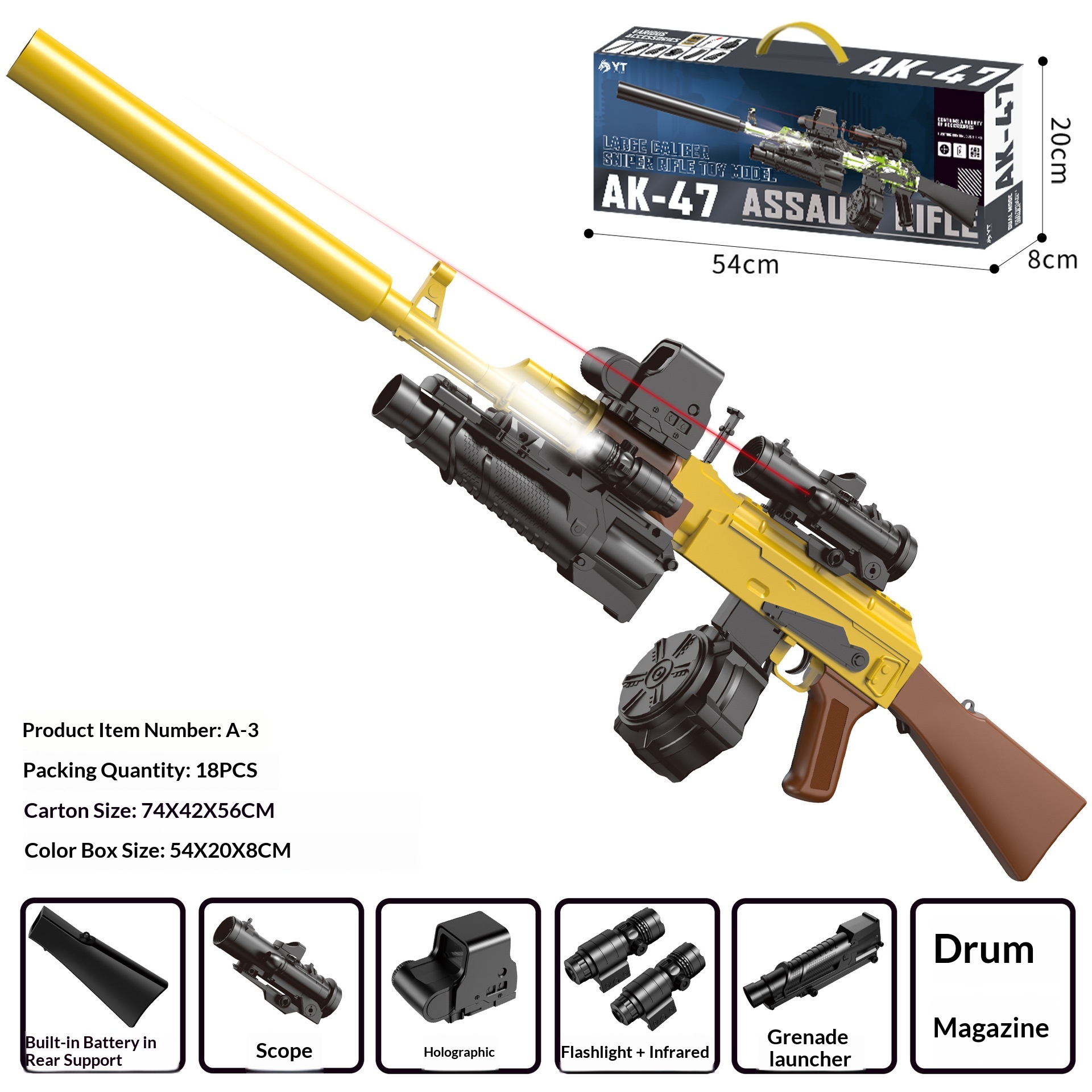 Pistolet Jouet Électrique AK47 — Modèle Automatique Rechargeable USB 10